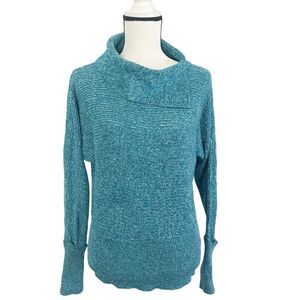 New York & Company Teal Long Sleeve Cowl Neck Knit Acrylic Sweater Size M